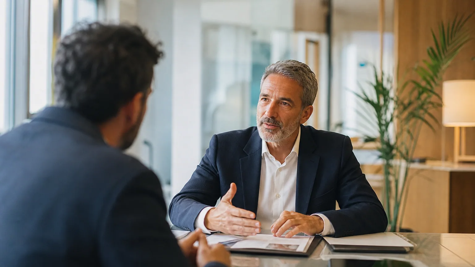 Dirigeant de PME en discussion avec son banquier pour renégocier le remboursement de son prêt garanti par l'État